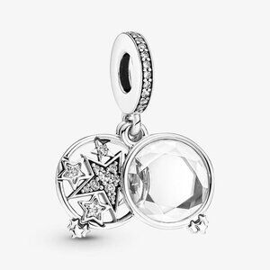 PANDORA Magnified Star Double Dangle Charm Sterling Silver Celestial